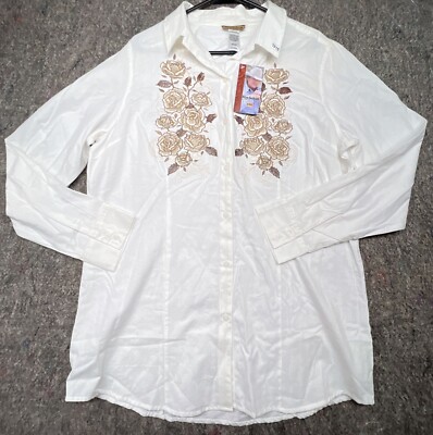 Alan Jackson Collection Womens Shirt Button Down White Embroidered XXL NWT