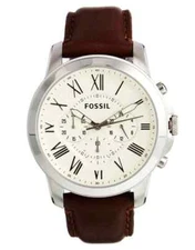 Fossil Grant Chronograph Beige Dial SS Leather Quartz Mens Watch FS4735