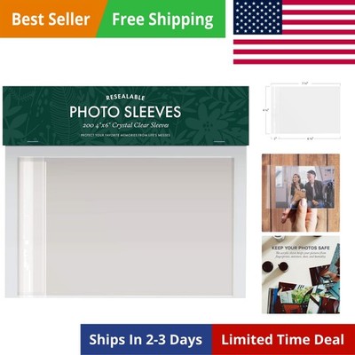 4x6 Photo Sleeves 200 Count - Crystal Clear Archival Plastic Sleeves with Sel...
