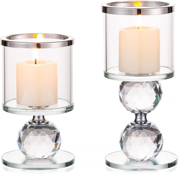 Teelichthalter Kristall Glas Tischdeko 15-12Cm KerzenstäNder 2 StüCk-image