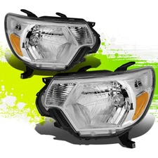 Factory Style Halogen Headlight Lamps for Toyota Tacoma 12-15 Chrome Amber L+R