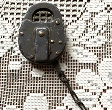 Antique Padlock Brass Rivets Iron Unmarked Chain No Key Industrial Gate