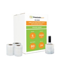 24 Rolls 5"x1000' 80 Ga Cast Narrow Stretch Wrap Clear Film With Black Handle