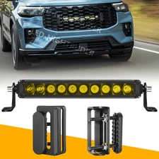2X Grille Clamp Mounting Brackets+ 12" LED Light Bar Slim Single Row OffRoad SUV