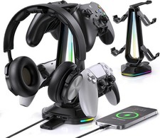 New RGB Headset Stand with 12 Light Modes - Controller Holder for Desk