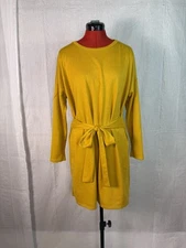 Lemon Tree Dress Women's Medium Yellow 3/4 Sleeve Fabric Wrap Party Spring C971