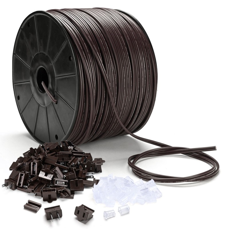 DELight 500Ft SPT-1 Electrical Wire w/ 20Pcs Male/Female Plugs 18 AWG UL Listed