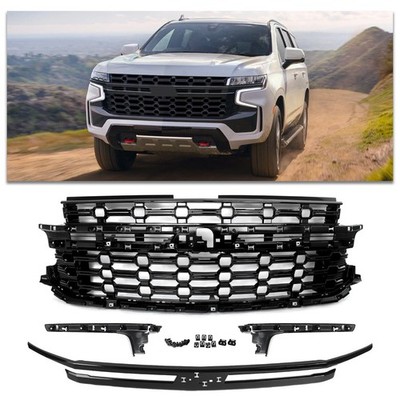 For 2021-2024 Tahoe/Suburban Z71 Style Gloss Black Front Bumper Grille & Trim