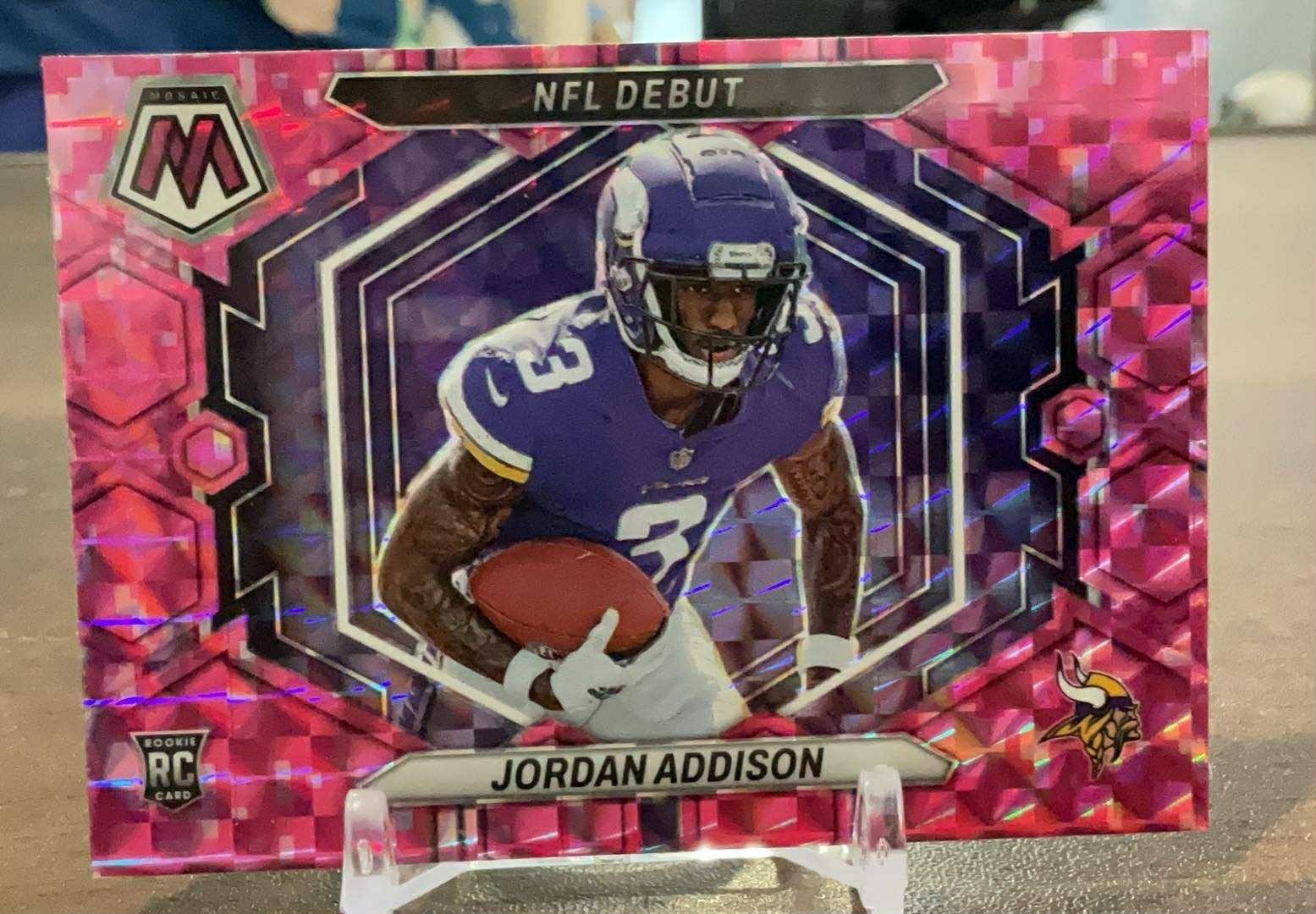 2023 Mosaic NFL Debut Rookie Pink Camo Prizm Jordan Addison #ND-14