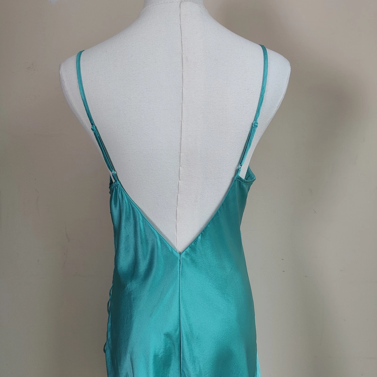 UNDERCOVER Abito vintage Victoria's Secret 100% seta turchese slip M corsetto cravatta lato RARO