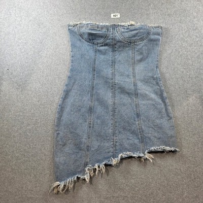 Cider Women Light Wash Denim Strapless Bustier Mini Dress Asymmetrical Hem Sz M