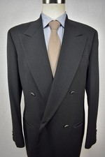 Mani Solid Black 100 Wool Double Breasted Blazer Size: 39R