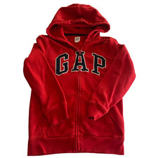 GAP Kids Full Zip Hoodie Large Pure Red V2 Embroidered Logo Classic Sweatshirt