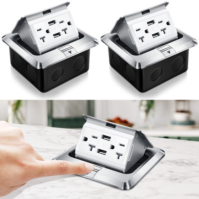 2 Pack Pop up Floor Electrical Outlet Cover Box Kit with 4.8A USB Charger 20A...