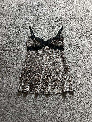 Victoria's Secret Schlupfkleid Medium Leopardenmuster Spitze Mini Satin Negligee Y2K - Bild 2 von 6