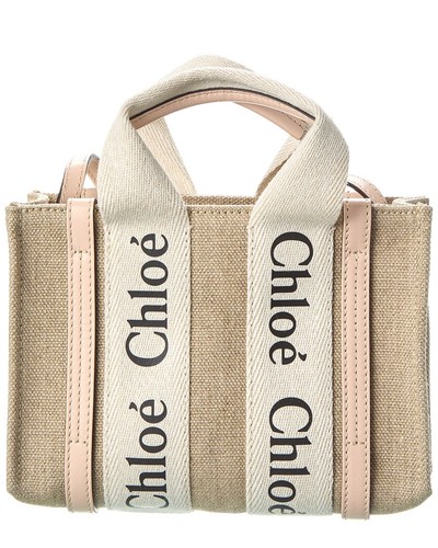 Chloé Woody Mini Canvas & Leather Tote Women's Pink