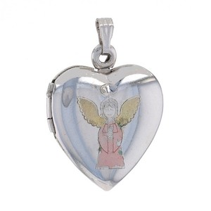 Authentic Sterling Silver Praying Angel Heart Locket Pendant - 925 Gold Plated Faith Love