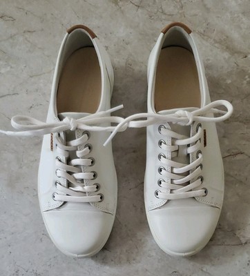 Ecco Soft 7 White Leather Comfort Lace Up Casual Sneakers Women's Size 7.5 Shoes