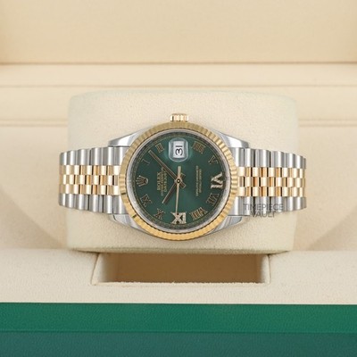 Rolex Datejust 36mm Gold & Steel 126233 Olive Green Diamond Roman