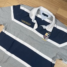 VINTAGE 90s Tommy Hilfiger Nautical Stripe Rugby Polo Shirt Mens XXL Crest Flag