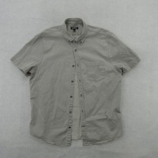 Express Shirt Mens Large Gray Solid Twill Stretch Short Sleeve Button Up Casual