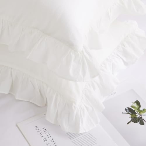 100% Washed Cotton Ruffle Pillowcases Standard 26" x 20" (Pack of 2) White - Picture 4 of 6