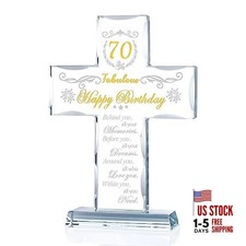 Cross Gifts for Women, Men, Standing Glass Keepsake for 70 Year 70th Birthday