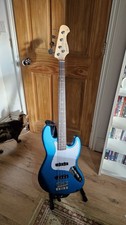 Harley Benton Bass Guitar Blue JB-20 BM with Mini Amp, Case, Strap And Cables