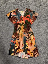 Farm Rio Women Leopards Jungle Mini Dress V-Neck Short Sleeve Summer Resort Wear