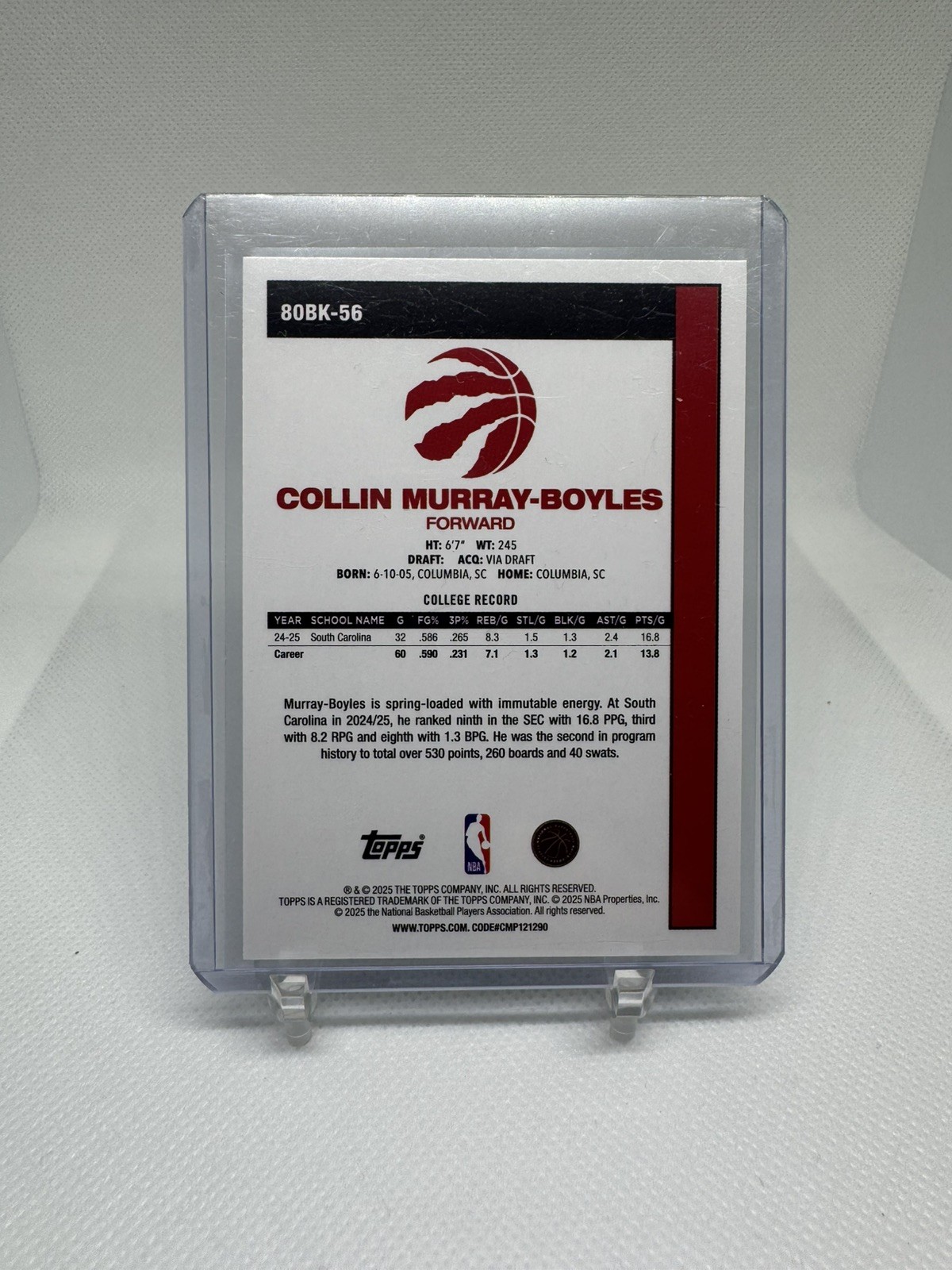 Collin Murray-Boyles 1980-81 Foil Rookie RC 2025/26 Topps Card #89BK-56 Raptors
