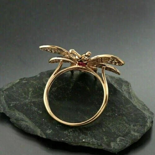 2Ct Oval Cut Lab-Created Ruby Honey Bee Wedding Expensive Ring 14K Gold Plated
