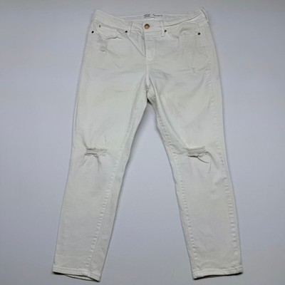 Signature by Levi Strauss White Mid Rise Skinny Crop Distressed Jeans Womens 12
