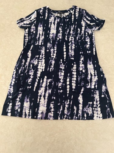 Ellen Tracy Women's Indigo/White Tie Dye T Shirt Dress with Pockets Size XL - Picture 3 of 11