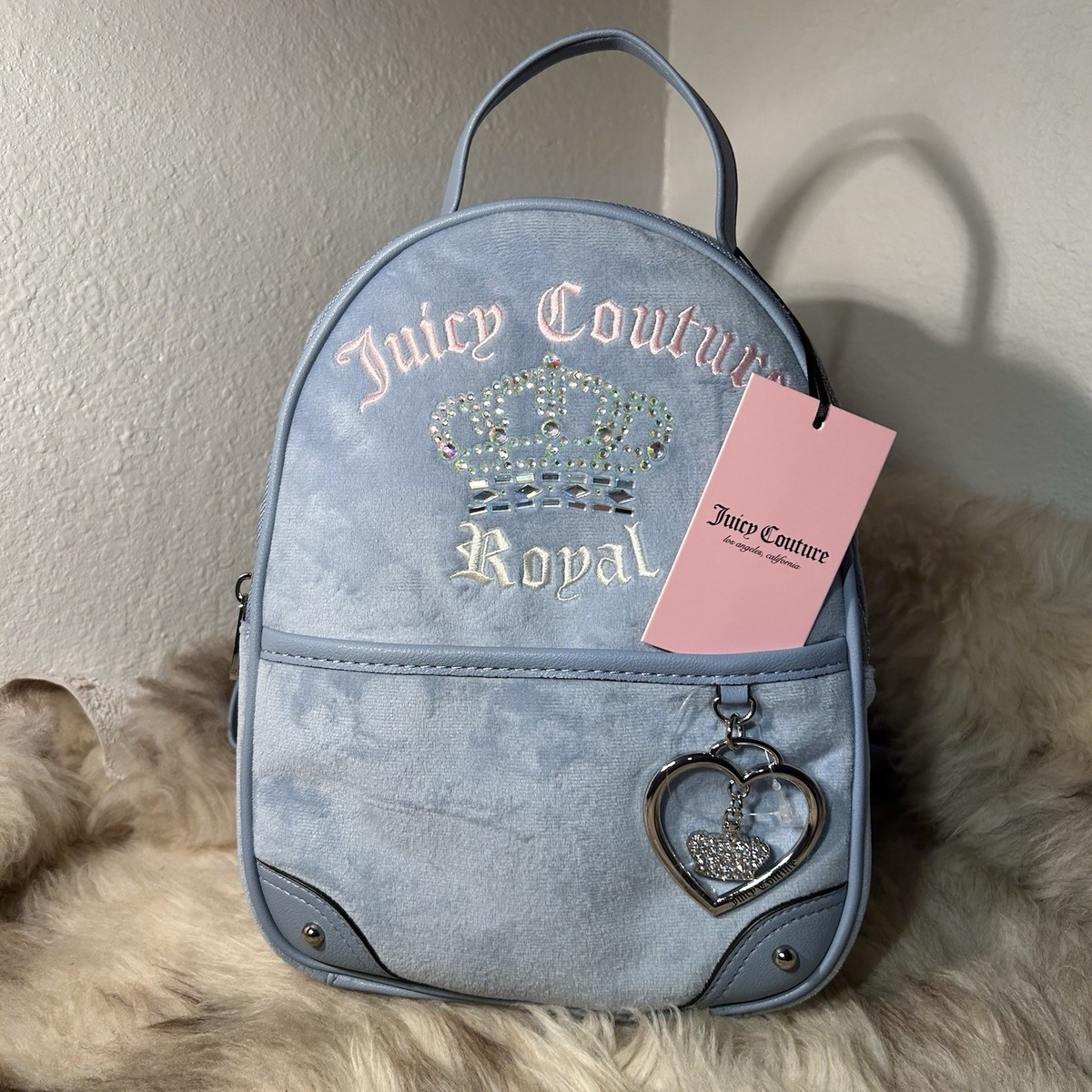 Juicy Couture Dusty Blue Floral large Backpack with Heart Accent. NWT NWT Juicy Couture Kingdom Medium Backpack - Dusty Blue | eBay main image 2