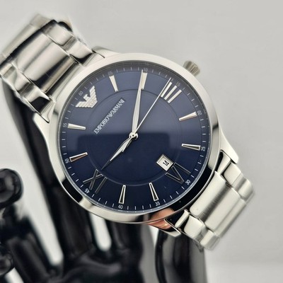 NEU EMPORIO ARMANI AR11227 HERREN UHR SILBER ARMBAND BLAUES ZIFFERBLATT SILBER GEHÄUSE