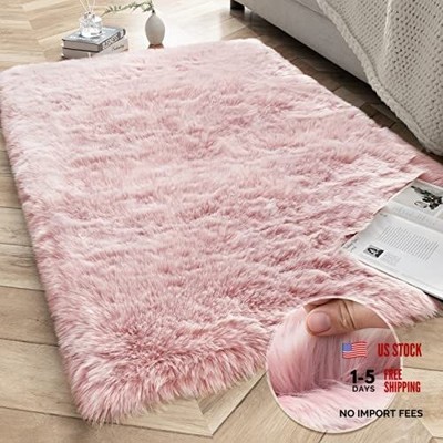Ashler Faux Fox Fur Rug Fluffy Rugs, 3x5 FT Rectangle Rug, 3 x 5 ft Pink White