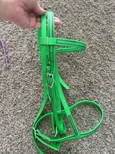 Two Horse Tack Lime Green Biothane English Bridle Horse Size