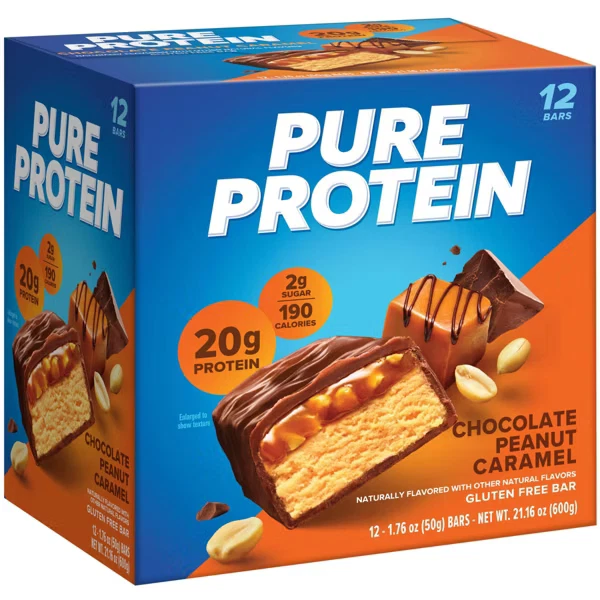 Barritas de proteína de caramelo de cacahuete chocolate proteína pura 1,76 oz paquete de 12 - ¡Nuevo! Foto 2 de 4