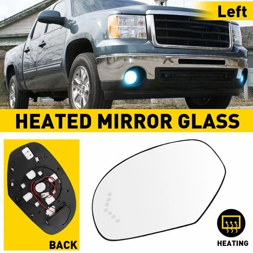 Side Mirror Glass for Tahoe Yukon Silverado 07-13 with Heated Signal Left Side V