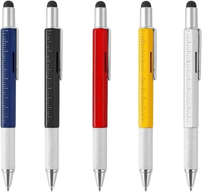 5 Pack Multi Tool Pens 6-in-1 Gadget Men W/ Stylus Ruler Screwdrivers Level