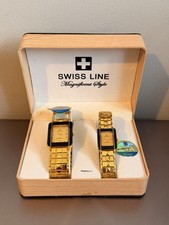 Swiss Line His and Hers Gold Coloured Watch Set Boxed Never Used New Battery