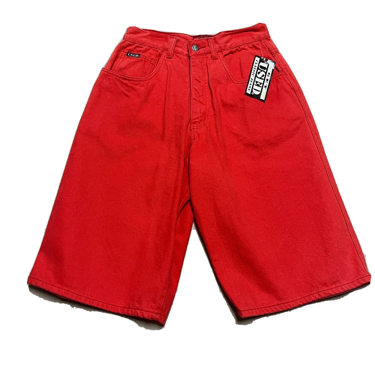 Red denim shorts womens hot sale