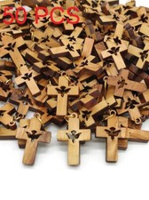 Collier pendentif croix en bois d'olivier terre Saint-Esprit croix chapelet c...