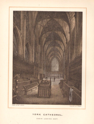 Antique Engraving 1895 York Cathedral Choir Looking East Color Plate