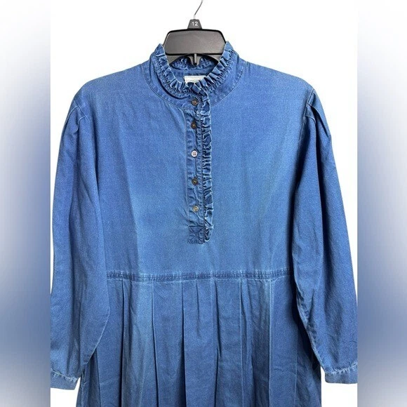 Maxi Vestido Laura Ashley Vintage Pradera Denim Manga Larga Volantes Talla 8 M/L Foto 4 de 4