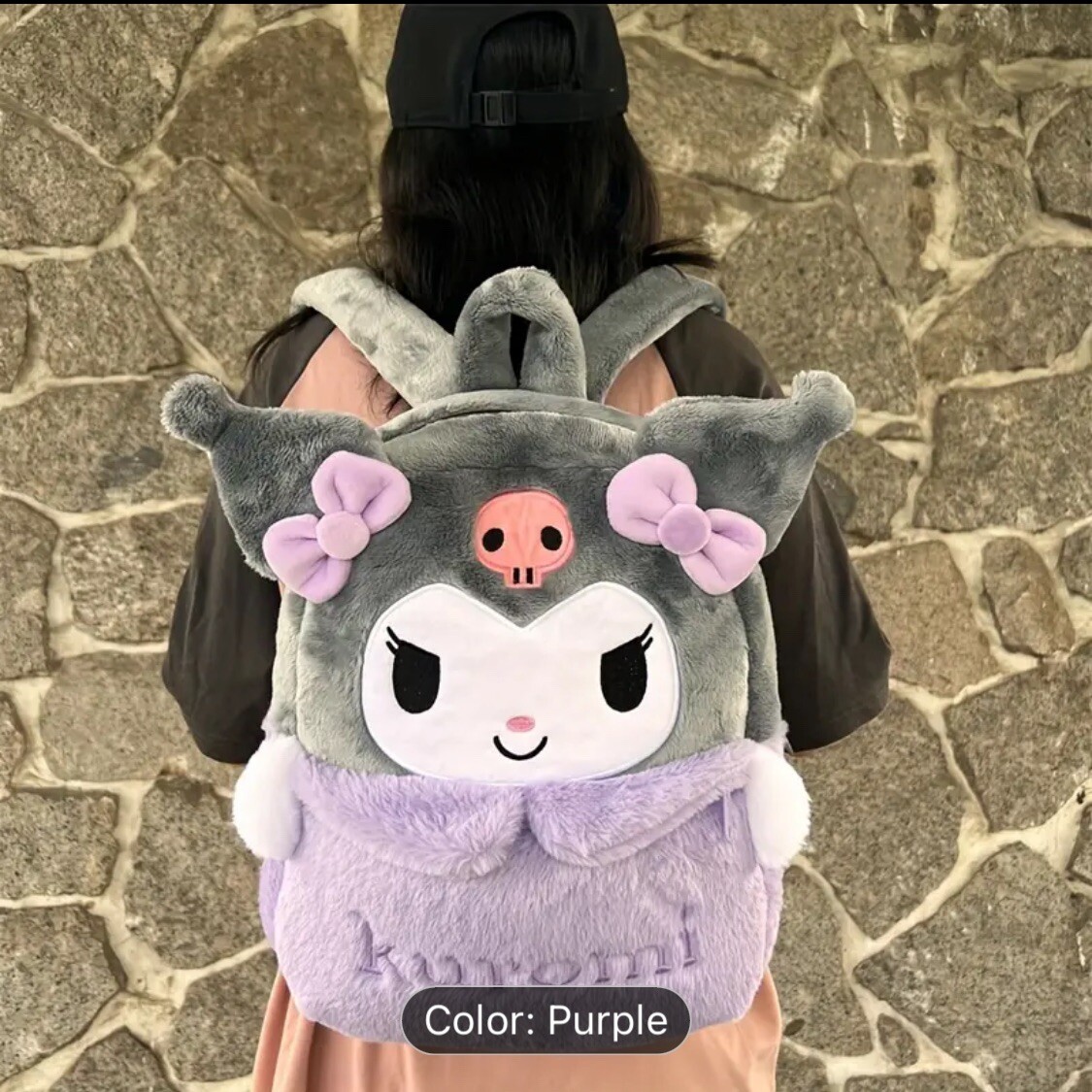 Kuromi Plush Backpack Cute Sanrio Kawaii School Bag for Girls