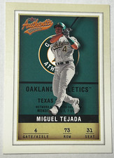 2002 Fleer Authentix Miguel Tejada #73 Oakland Athletics