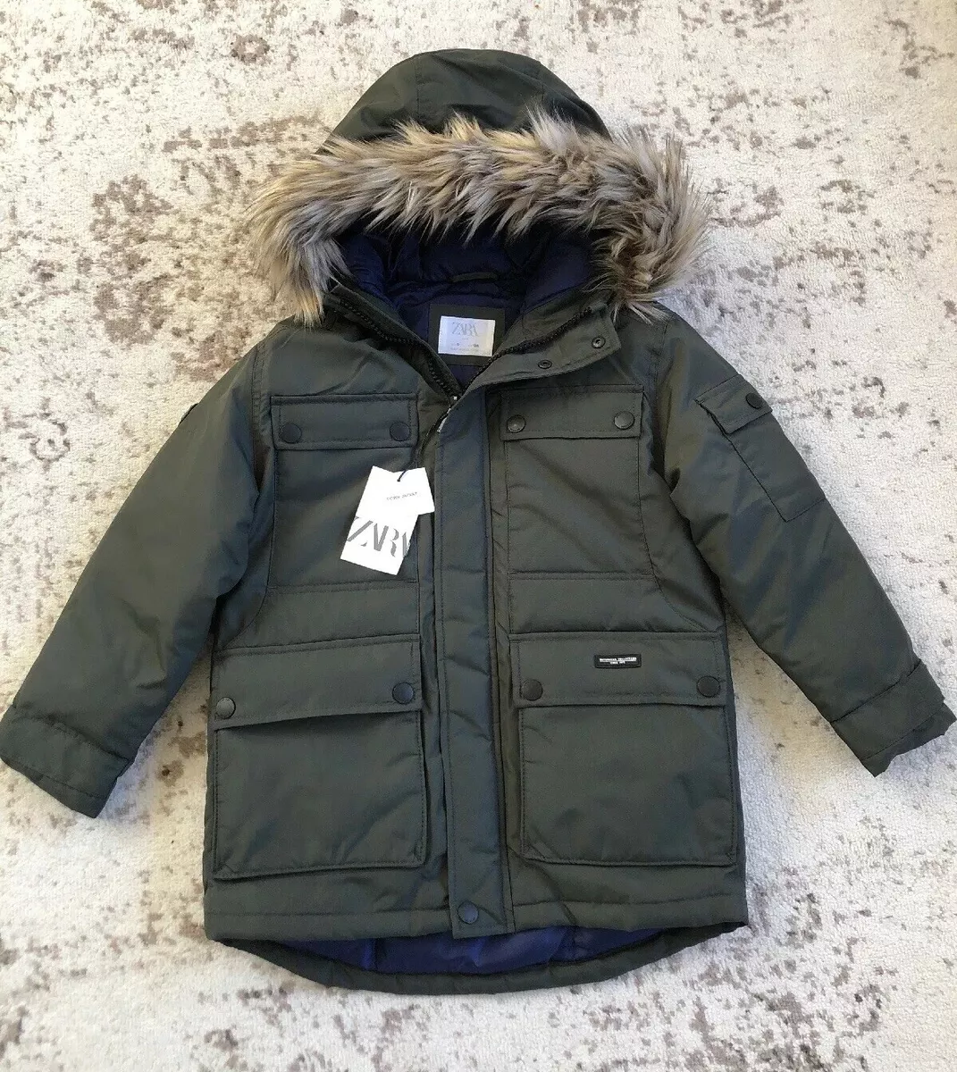 New Zara Kids Boys Down Jacket Lined Hooded Parka Winter Coat Olive Green 9Y | eBay