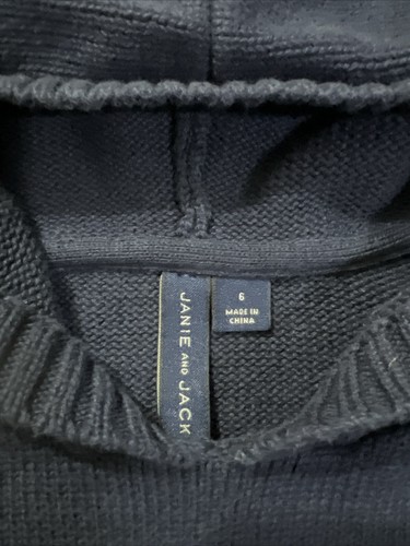 JANIE AND JACK Hooded Sweater Kids Youth 6T Knit Pullover Navy Blue - Picture 5 of 14