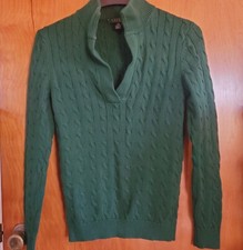 Lauren Ralph Lauren 100 Cotton Deep V Cable Knit Sweater Green Medium